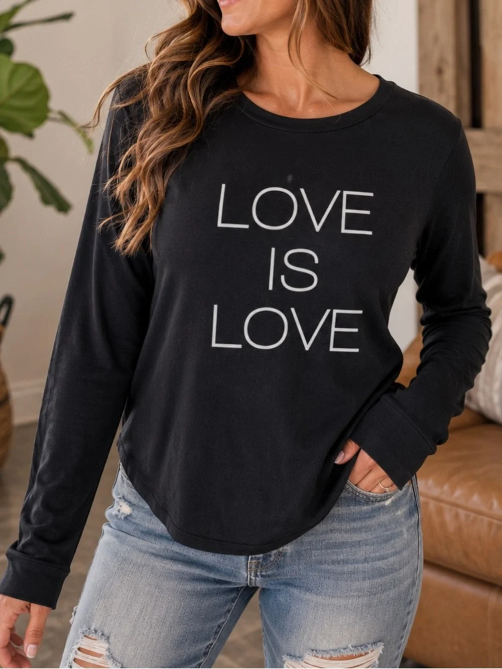 Ideology Black Open Back Sweatshirt Love Is Love Graphic Pullover L